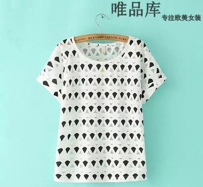 2015夏季韩风来袭 欧洲站印花网纱镂空短袖T恤女装批发全解析